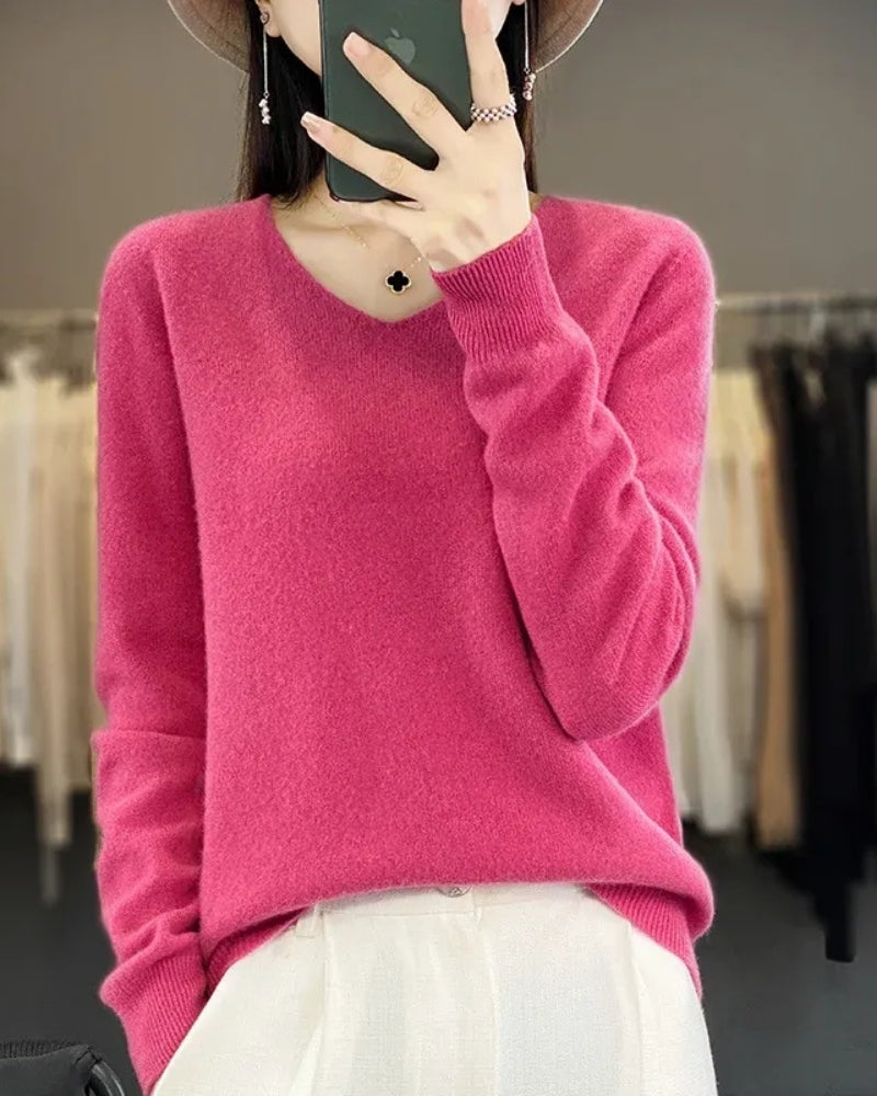 Pull en Maille à Col V pour Femme