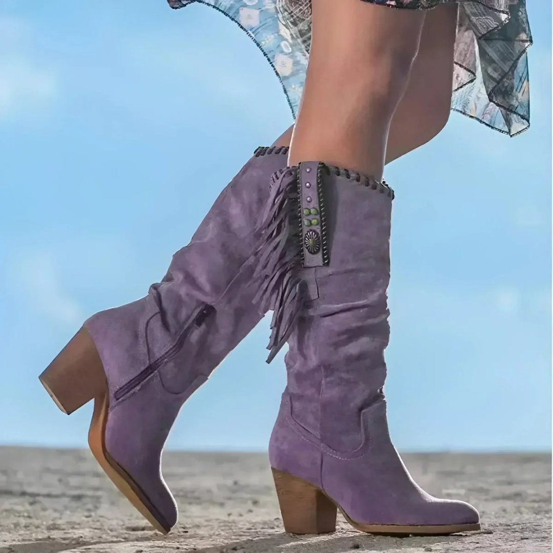 Bottes en Daim Synthétique à Franges pour Femme