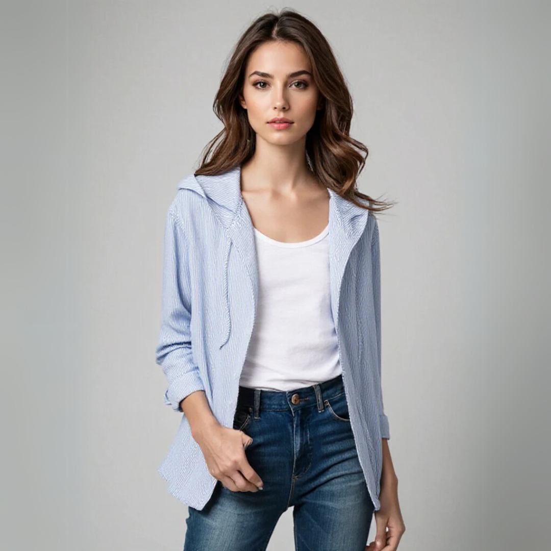 Sweat à Capuche Rayé et Boutonné pour Femme