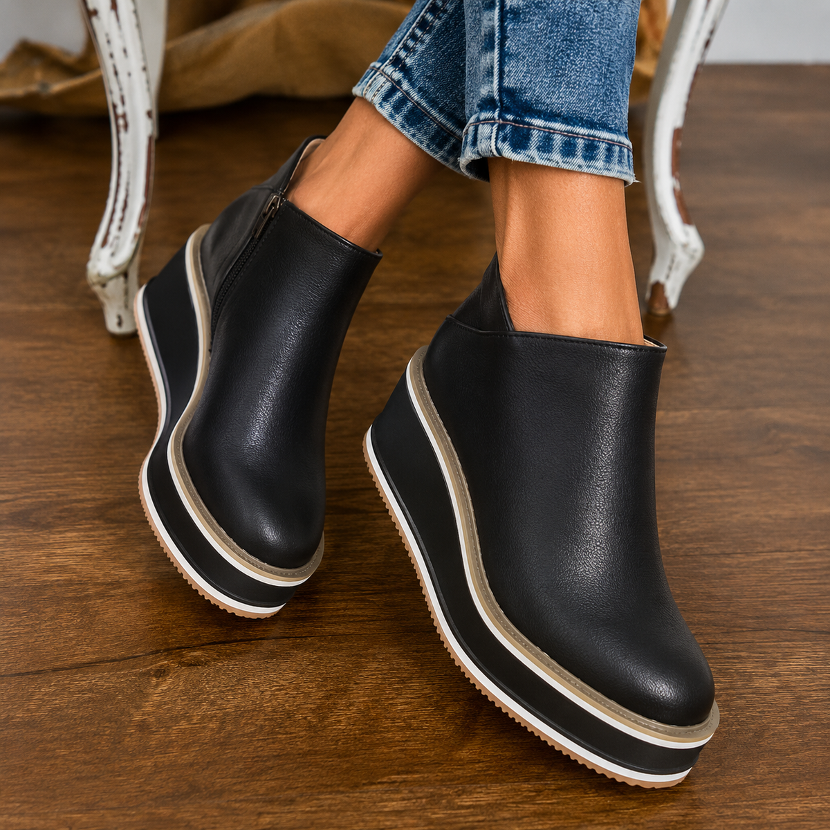Bottines à Fermeture Éclair à Talon Compensé pour Femme