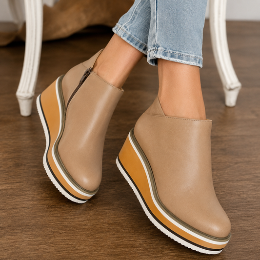 Bottines à Fermeture Éclair à Talon Compensé pour Femme