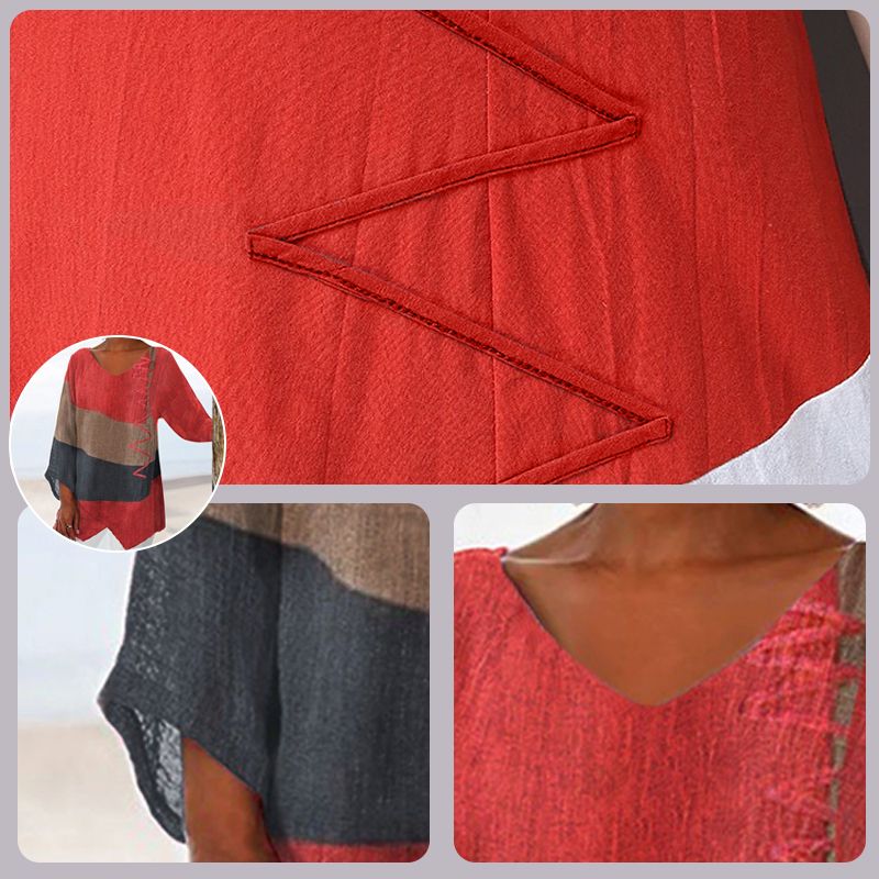 T-shirt en Coton à Col V et Imprimé Vintage pour Femme