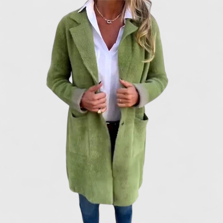 Veste Longue Cintrée à Col à Revers pour Femme