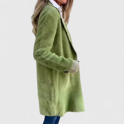 Veste Longue Cintrée à Col à Revers pour Femme