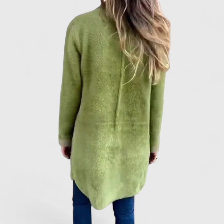 Veste Longue Cintrée à Col à Revers pour Femme