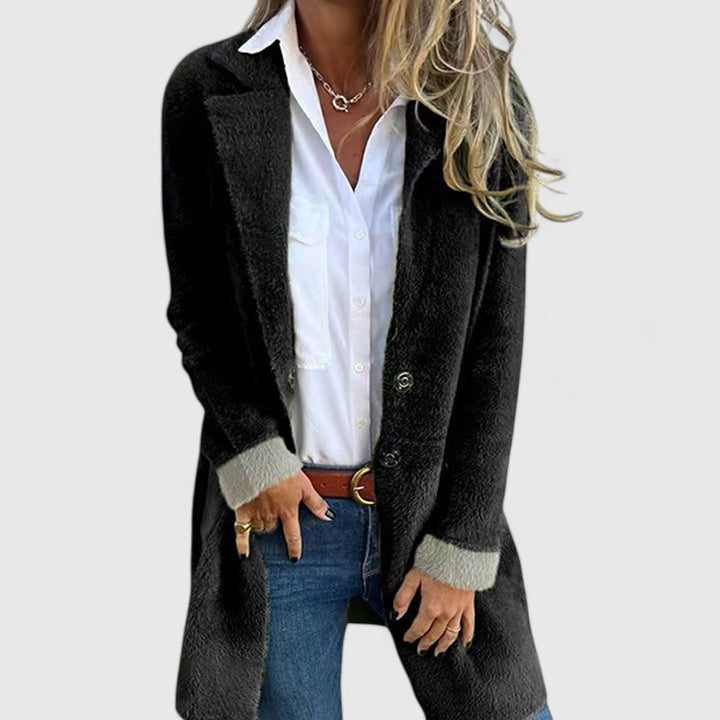 Veste Longue Cintrée à Col à Revers pour Femme