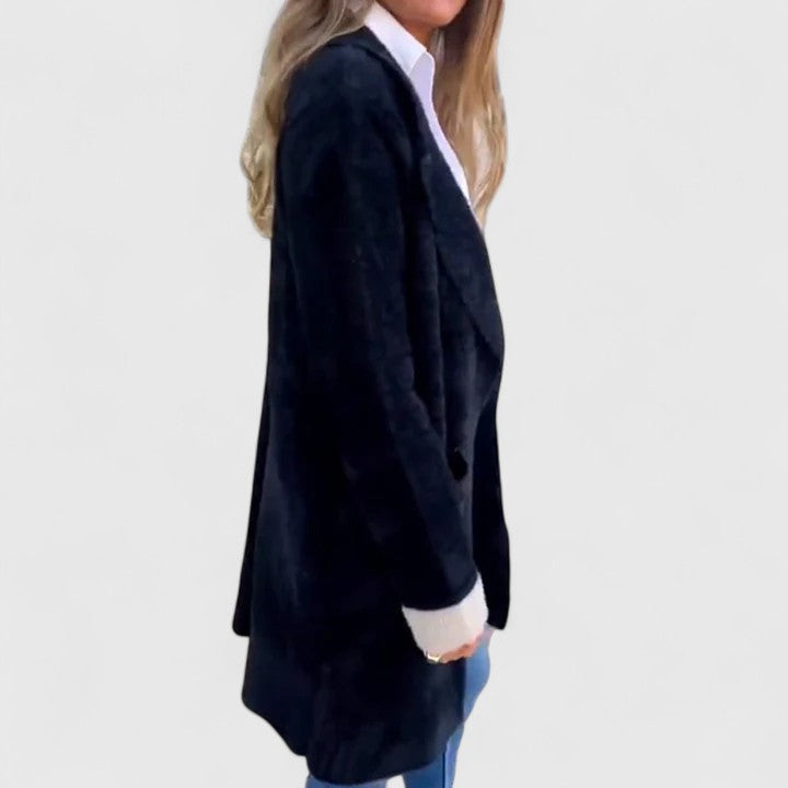 Veste Longue Cintrée à Col à Revers pour Femme