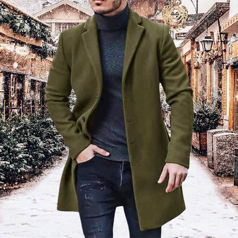 Manteau Mi-Long Effet Tweed à Boutons pour Homme
