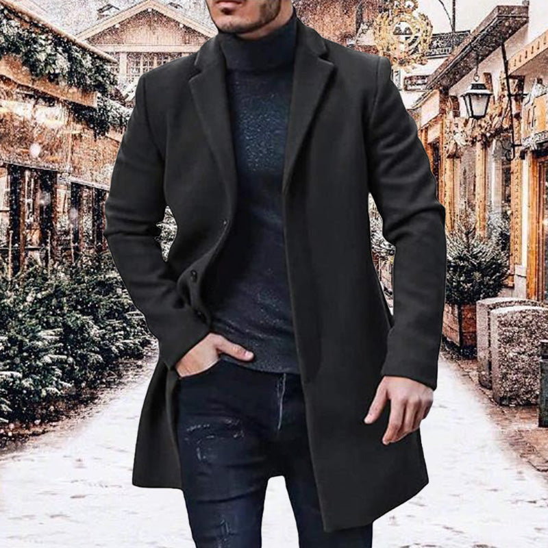Manteau Mi-Long Effet Tweed à Boutons pour Homme