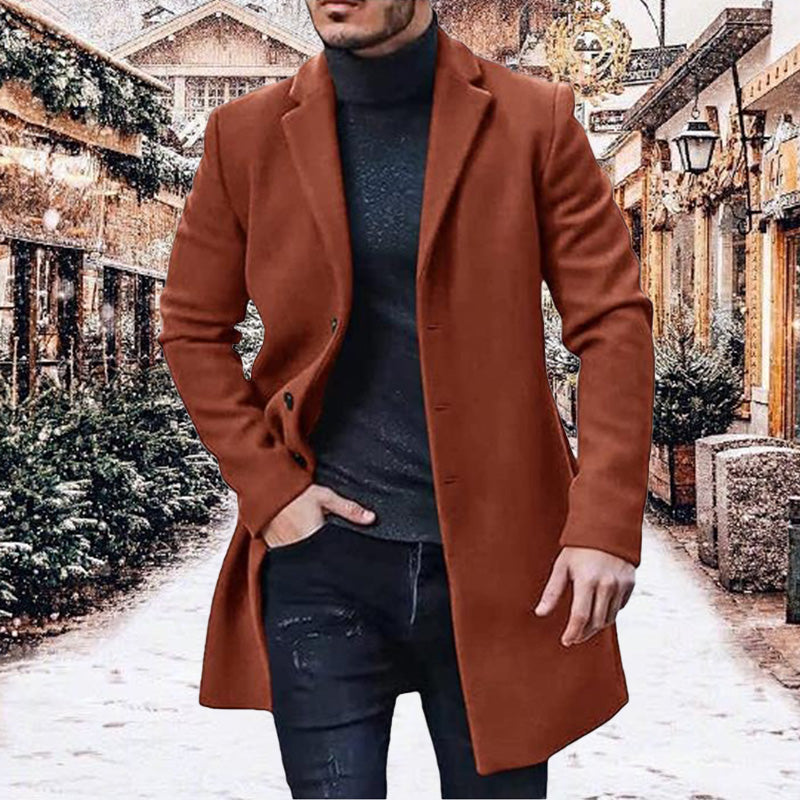 Manteau Mi-Long Effet Tweed à Boutons pour Homme