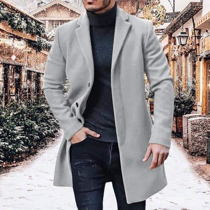 Manteau Mi-Long Effet Tweed à Boutons pour Homme