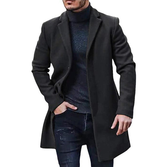 Manteau Mi-Long Effet Tweed à Boutons pour Homme
