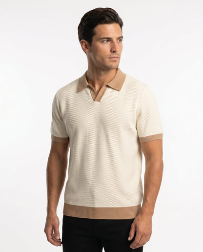 Polo en Maille Fine à Col Contrastant pour Homme