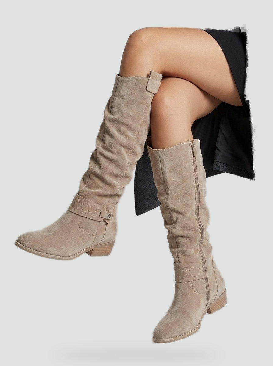 Bottes Hautes en Daim à Boucle pour Femme