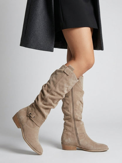Bottes Hautes en Daim à Boucle pour Femme