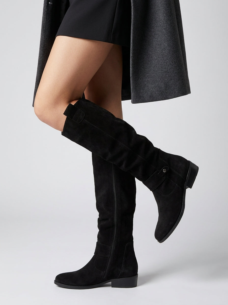 Bottes Hautes en Daim à Boucle pour Femme