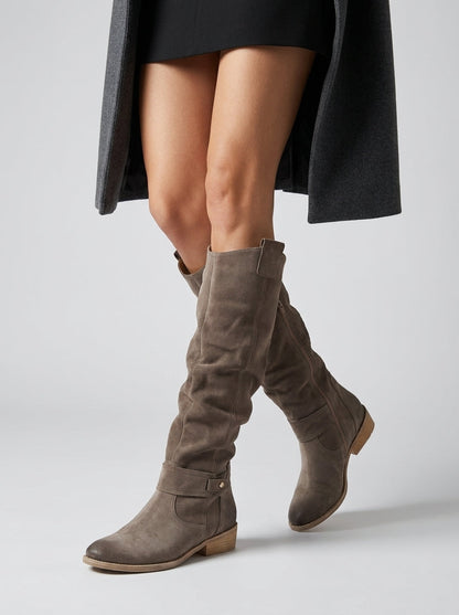 Bottes Hautes en Daim à Boucle pour Femme