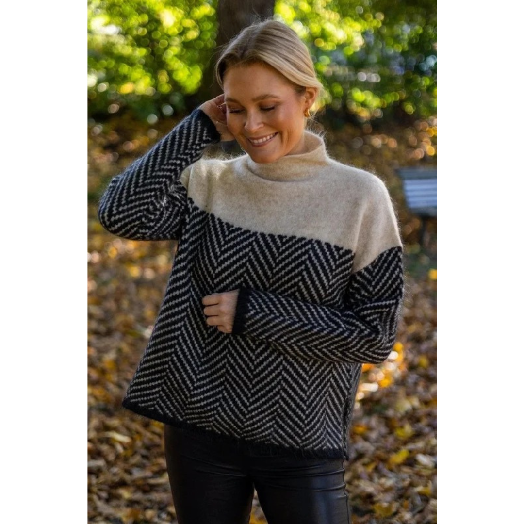 Pull à Col Roulé à Motif Zigzag pour Femme