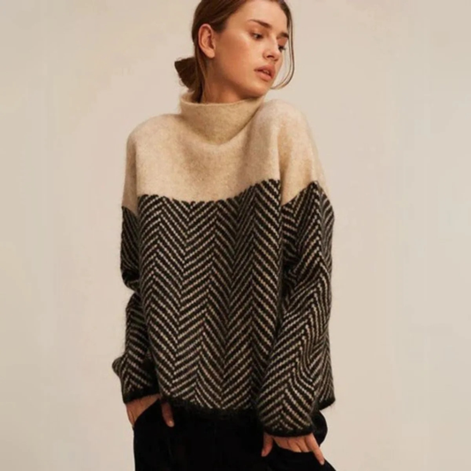 Pull à Col Roulé à Motif Zigzag pour Femme