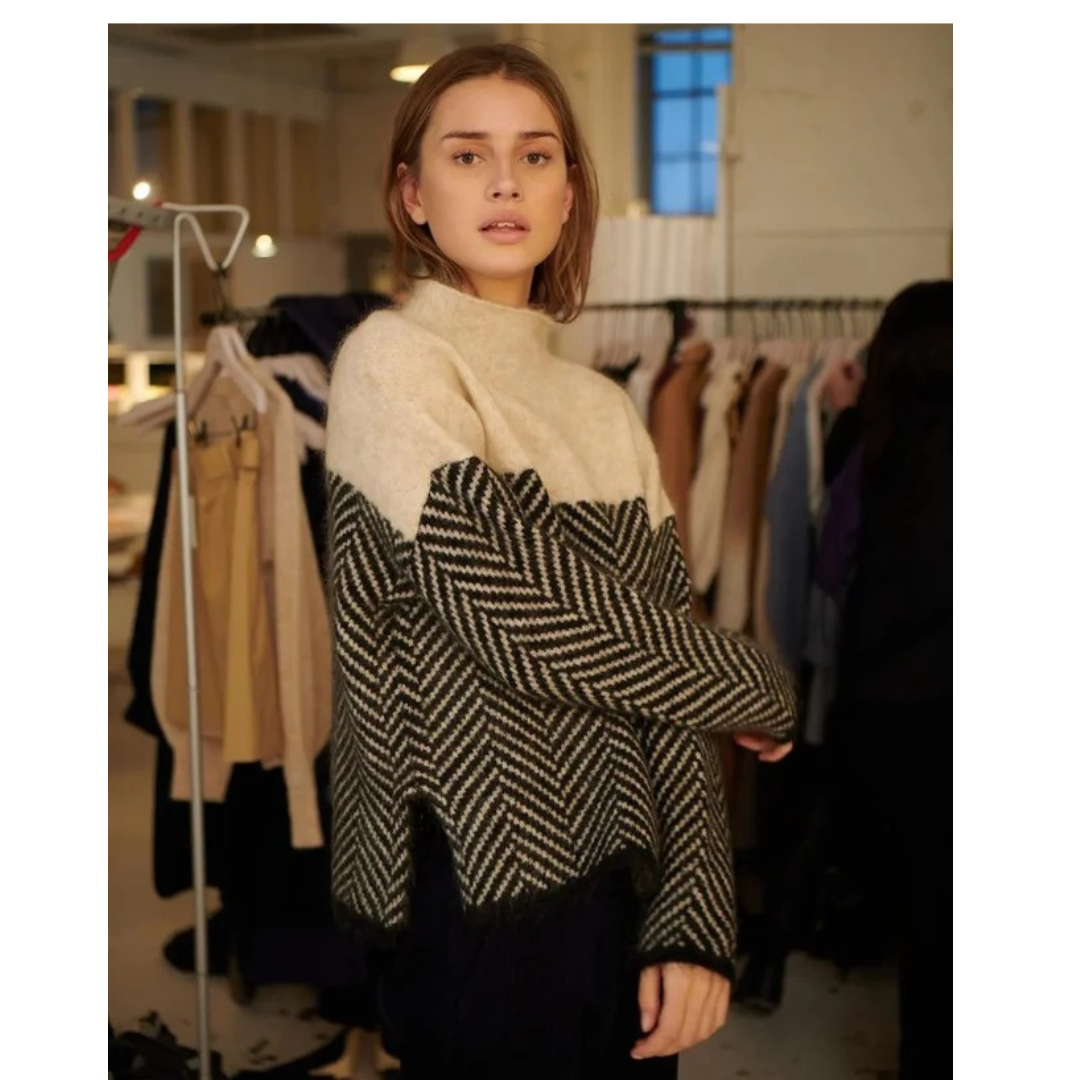Pull à Col Roulé à Motif Zigzag pour Femme