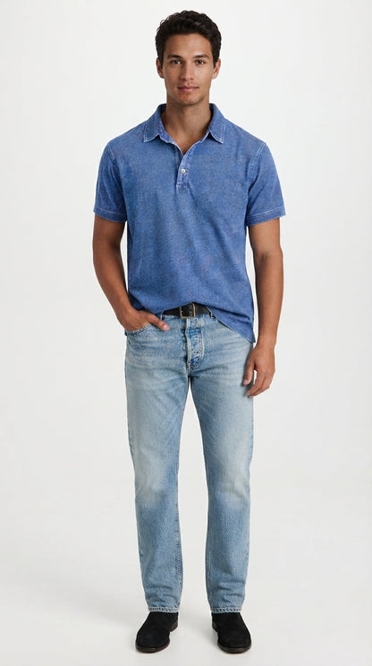 Polo Homme en Coton avec Aspect Denim Usé
