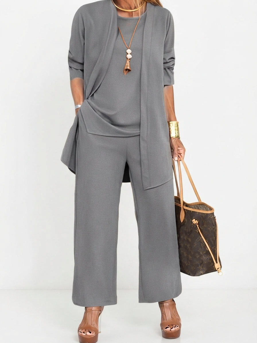 Ensemble Femme de Trois Pièces avec Veste Ouverte et Pantalon Large