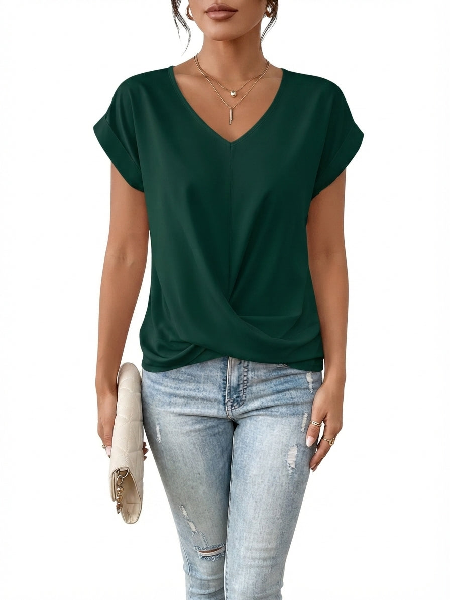 T-shirt en Coton pour Femme avec Col en V et Manches Courtes