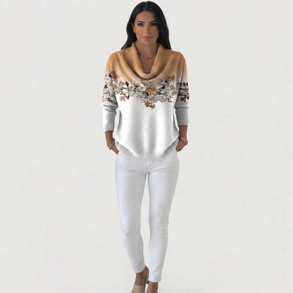 Pull Femme en Tricot avec Décolleté Cascadé et Motif Floral