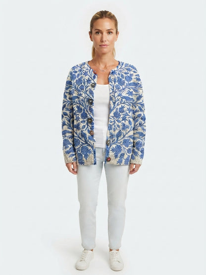 Gilet Femme en Tricot avec Imprimé Floral