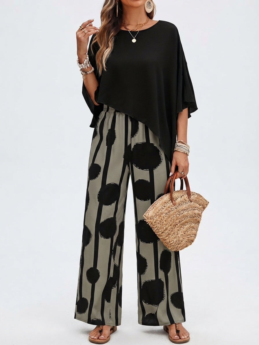 Ensemble Boho Femme avec Top Asymétrique et Pantalon Large
