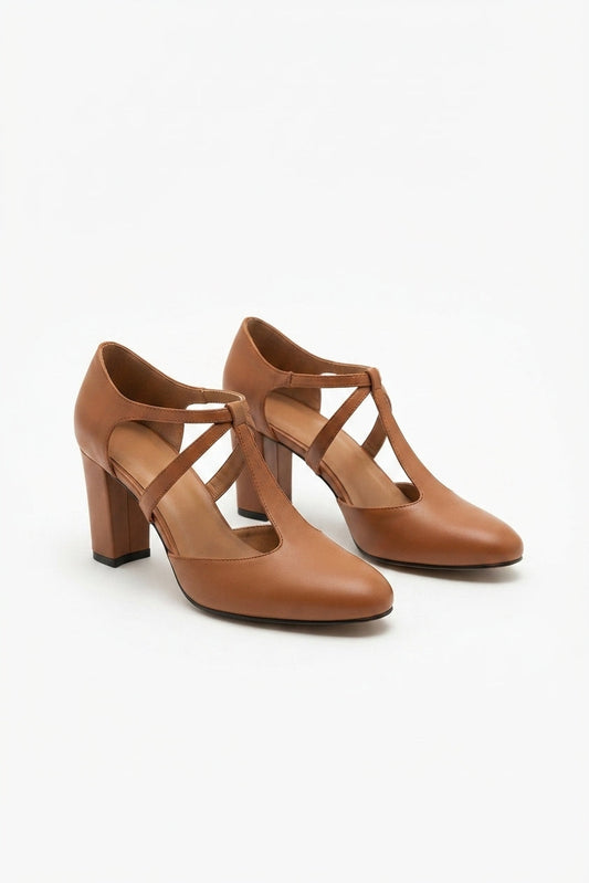 Chaussures Femme à Talons Blocs avec Lanière en T