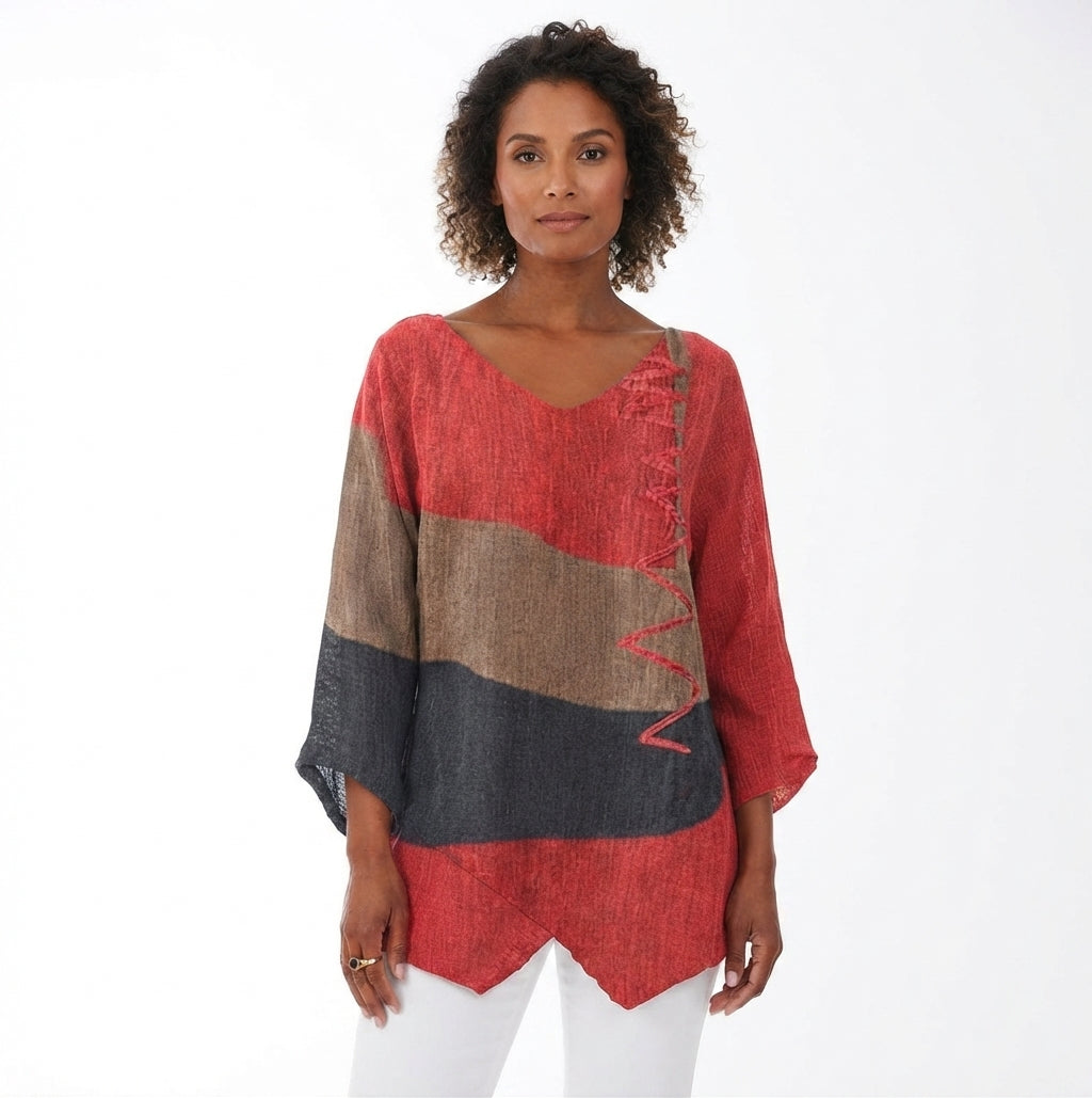 T-shirt Femme en Coton avec Décolleté en V et Imprimé Vintage