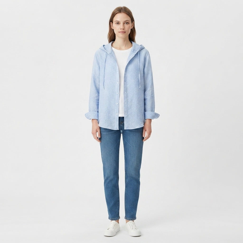 Sweat Femme à Rayures avec Capuche et Boutons