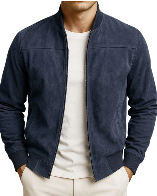Veste en Daim Synthétique à Col Montant pour Homme