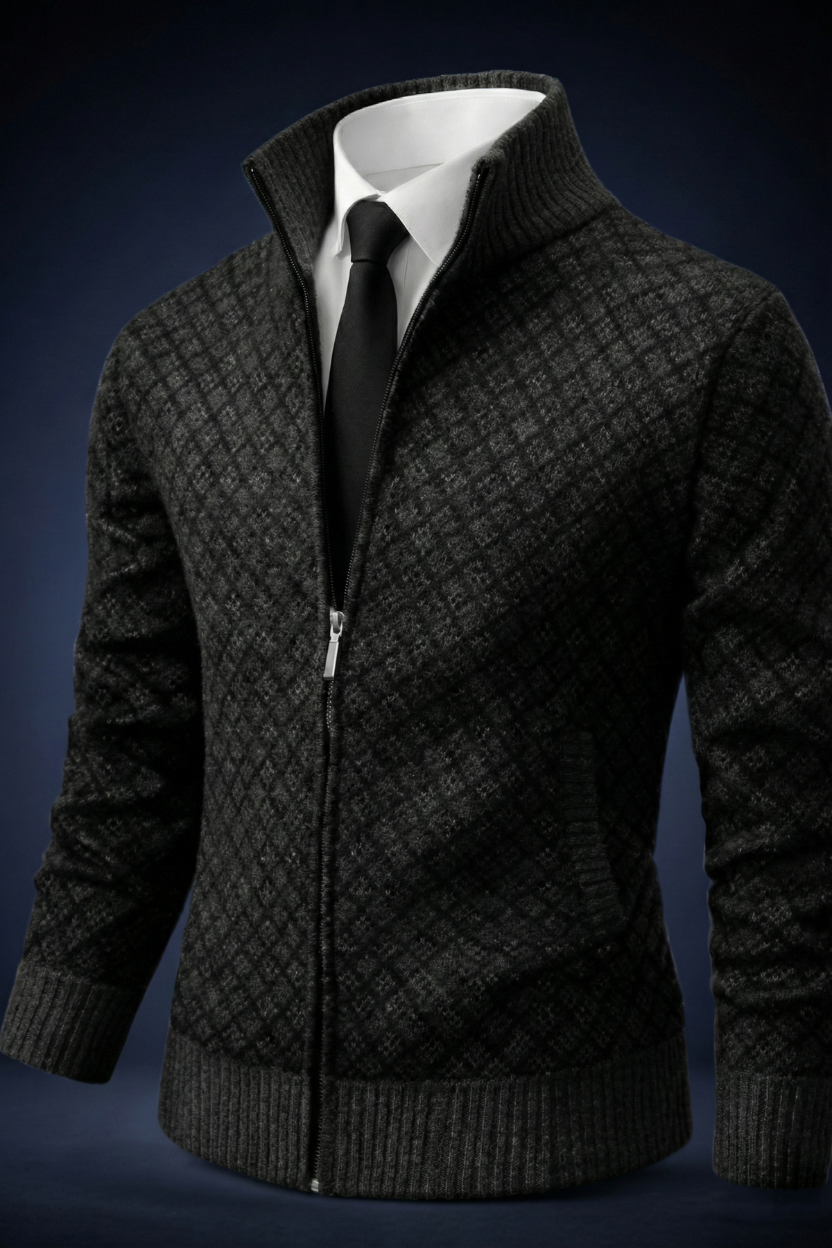 Cardigan Zippé à Motif Losanges pour Homme
