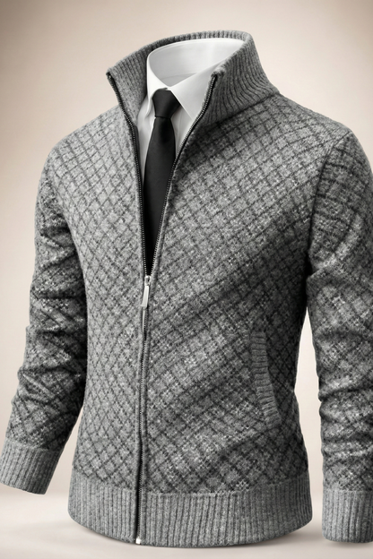Cardigan Zippé à Motif Losanges pour Homme