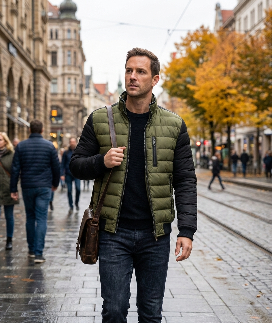 Doudoune Bicolore à Manches Contrastantes pour Homme