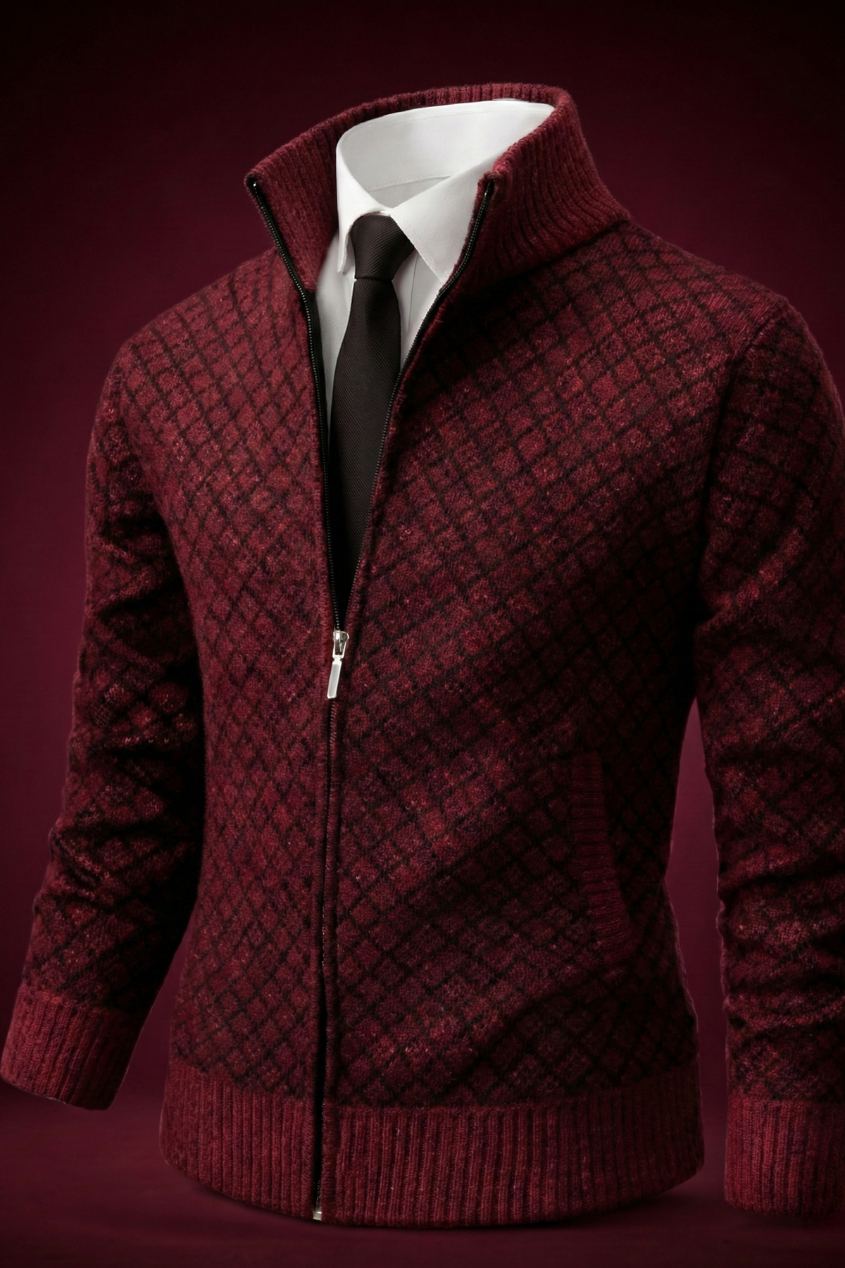 Cardigan Zippé à Motif Losanges pour Homme