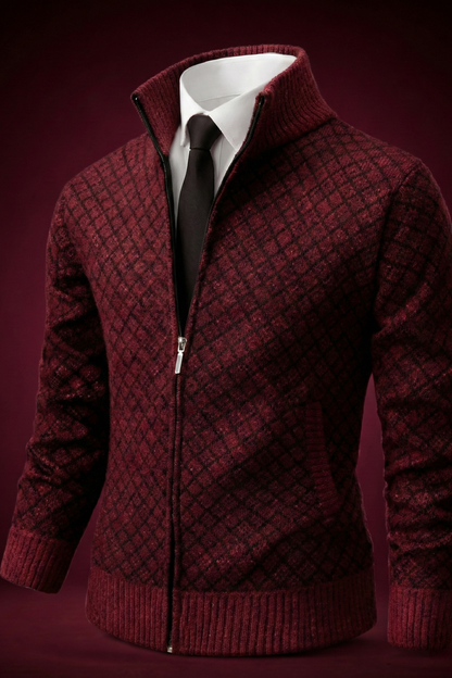 Cardigan Zippé à Motif Losanges pour Homme
