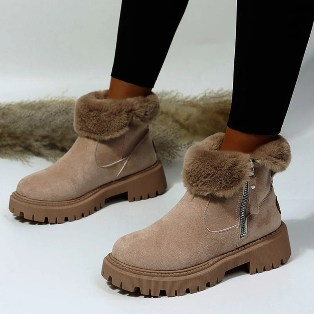 Bottines en Daim Synthétique à Fermeture Éclair pour Femme