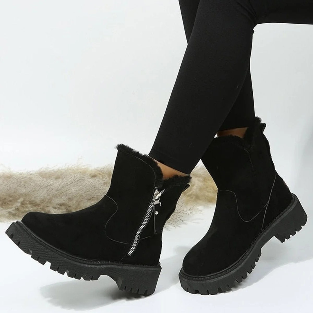 Bottines en Daim Synthétique à Fermeture Éclair pour Femme