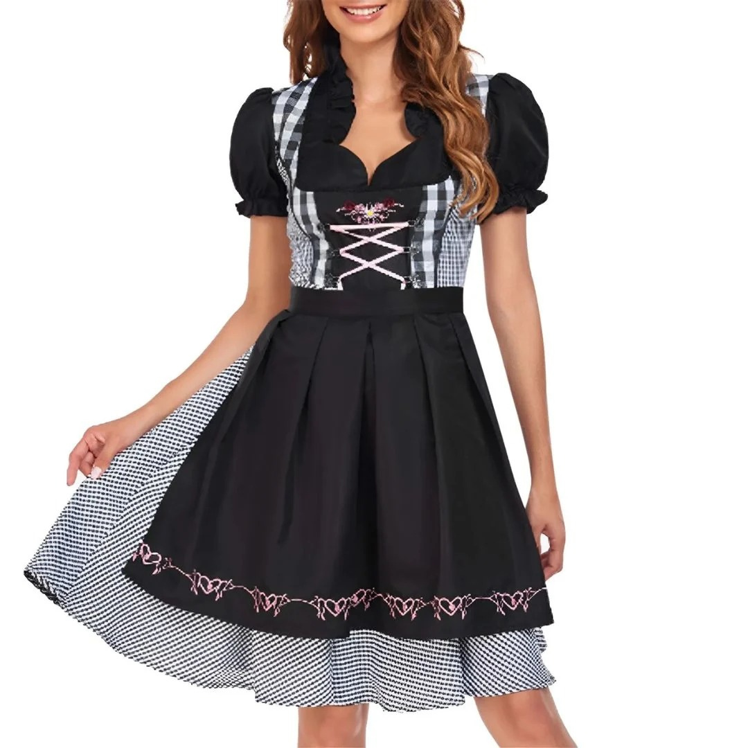 Dirndl à Volants en Noir pour Femme